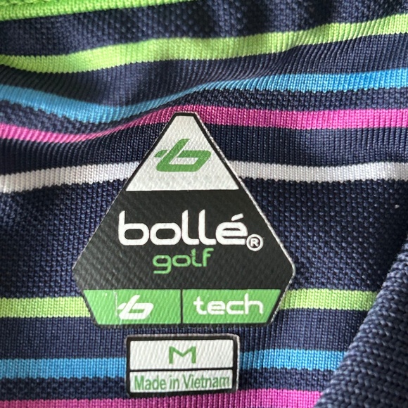 Bolle Golf Shirt Stripe Short Sleeve Button Up Collared - Picture 5 of 7